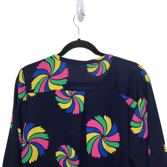 Talkee Navy Blue Multicolor Pinwheel Blouse 3XL - Picture 6 of 10